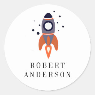 Sticker Rond Cute Rocket Astronaut Espace extra-atmosphérique A