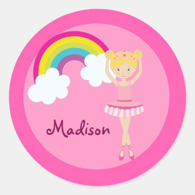 Sticker Rond Cute Rose Ballet Girl Custom Ballerina Enfants (Devant)