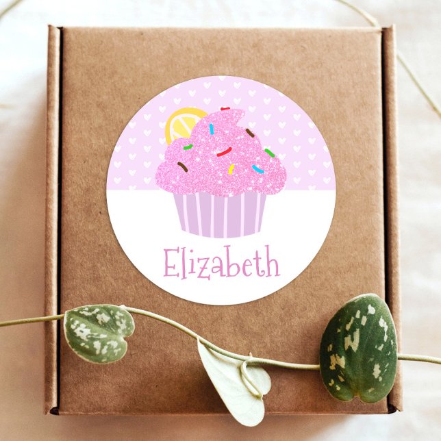 Sticker Rond Cute rose cupcake coeurs doux girly école moderne (Créateur téléchargé)