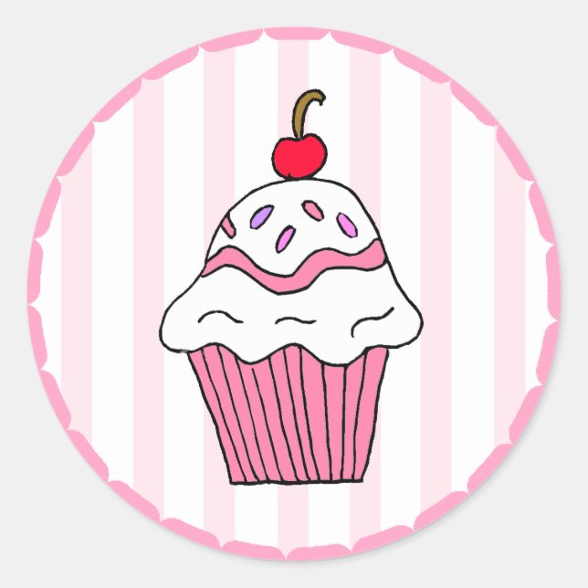 Sticker Rond Cute rose Cupcake d'anniversaire (Devant)