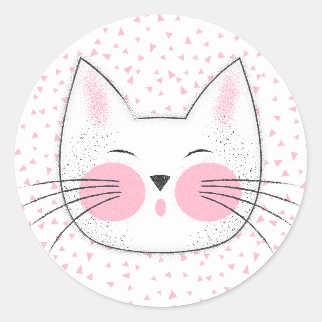 Sticker Rond Cute rose et blanc japonais Kitty Cat (Devant)