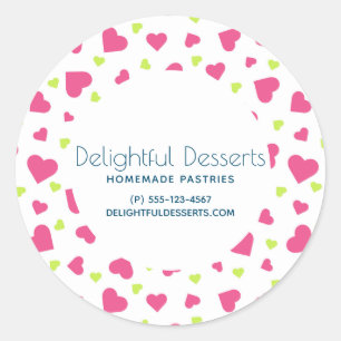 Sticker Rond Cute Rose et Coeurs verts Motif Business