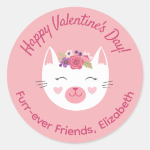 Sticker Rond Cute Rose Kitty Chat Enfants Valentines Salle de c