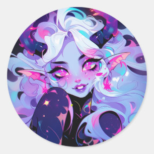 Sticker Rond Cute rose, noir et blanc Koakuma Little Devil