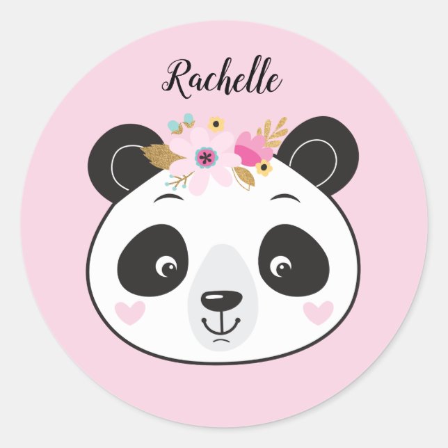Sticker Rond Cute Rose Panda Visage Girl Personnalisé (Devant)