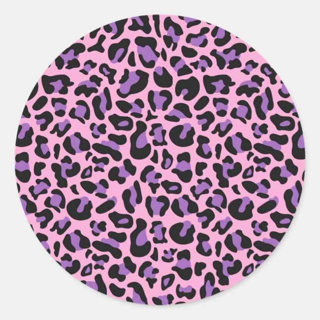 Sticker Rond Cute rose pourpre Spots Animal Cheetah Leopard (Devant)