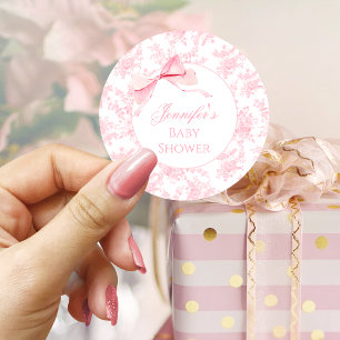 Sticker Rond Cute Rose Toile Bow Ribbon Baby Girl Douche