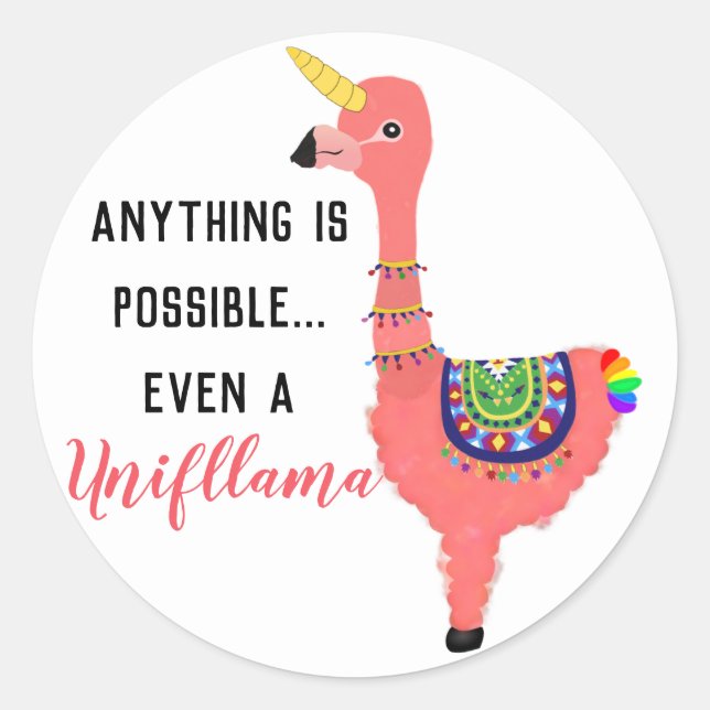 Sticker Rond Cute rose Unicorn Flamant rose Llama Inspiration (Devant)