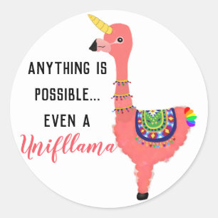 Sticker Rond Cute rose Unicorn Flamant rose Llama Inspiration