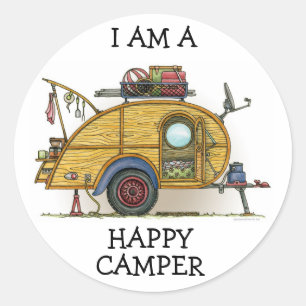 Sticker Rond Cute RV Teardrop Camper Vintage Travel Trailer