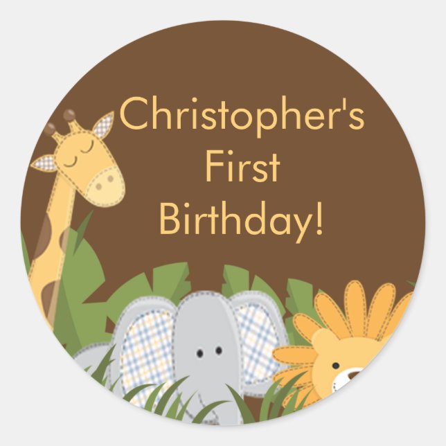 Sticker Rond Cute Safari Jungle Anniversaire (Devant)