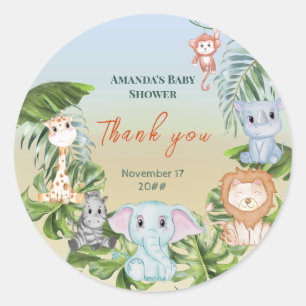 Sticker Rond Cute Safari Jungle Petits animaux Baby shower Invi