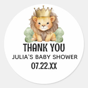 Sticker Rond Cute Safari King Lion Baby shower Merci
