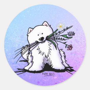 Sticker Rond Cute Samoyed KiniArt
