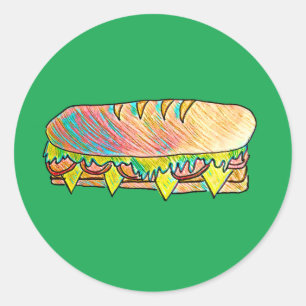 Sticker Rond Cute sandwich sous pique-nique nourriture colorée