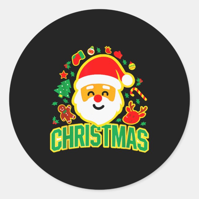 Sticker Rond Cute Santa Claus Christmas Festive Holiday Xmas De (Devant)