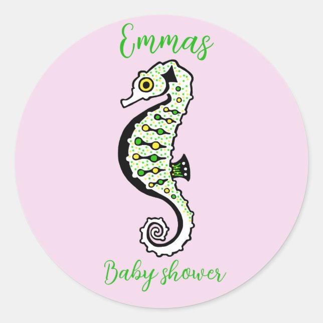Sticker Rond Cute SEAHORSE-Animal - Baby shower - personnaliser (Devant)