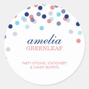 Sticker Rond CUTE SEAL confetti moderne point motif corail bleu