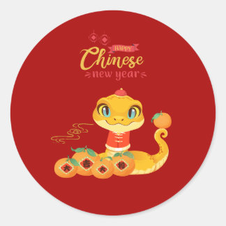 Sticker Rond Cute serpent avec Lucky Golden Orange Lunaire Nouv