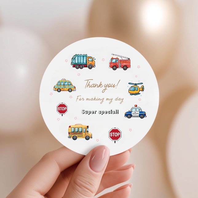 Sticker Rond Cute Service Vehicle Birthday bash Favor Bags (Créateur téléchargé)