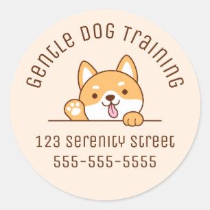 Sticker Rond Cute Shiba Inu Corgi Chien Peeking Beige