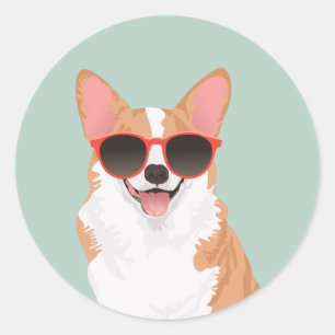 Sticker Rond Cute Smiling Pembroke Welsh Corgi pour Amoureux de