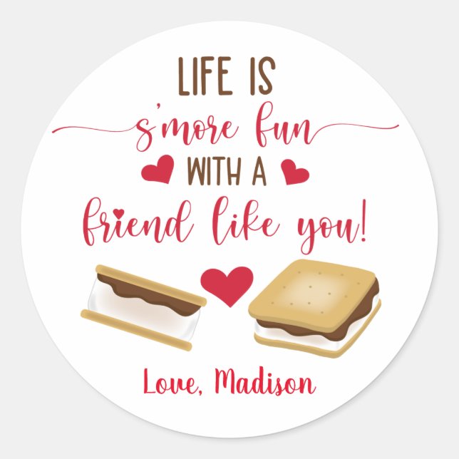 Sticker Rond Cute S'more Fun With A Friend Valentine's Day (Devant)