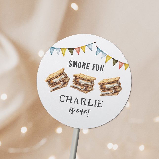 Sticker Rond Cute Smores Camping Rustique 1er anniversaire (Créateur téléchargé)