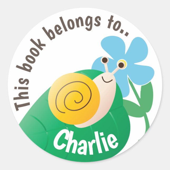 Sticker Rond Cute Snail et Flower Livre personnalisé Appartient (Devant)