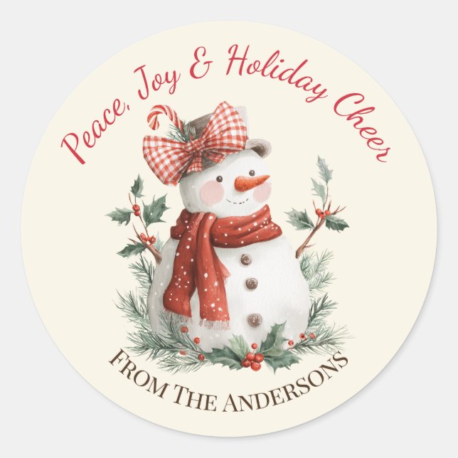 Sticker Rond Cute Snowman Custom Holiday  (Devant)