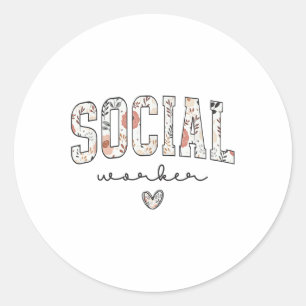 Sticker Rond Cute Social Worker Floral Advocate Support Social