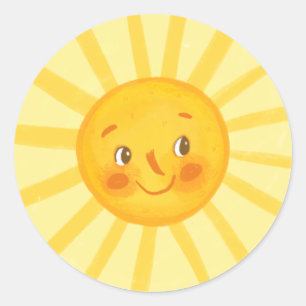 Sticker Rond Cute sourire soleil rond plaque de papier coussin 