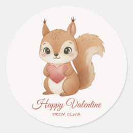 Sticker Rond Cute Squirrel with Heart Valentine's Day