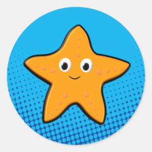 Sticker Rond Cute Starfish Dessin Océan bleu