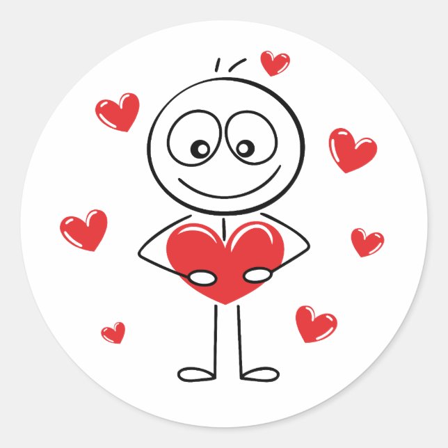 Sticker Rond Cute Stick Figure Holding Heart  (Devant)
