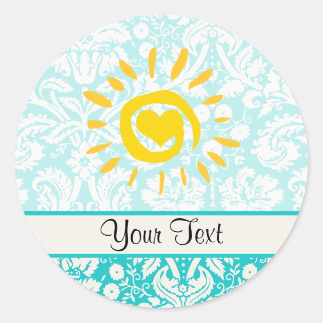 Sticker Rond Cute Sun; Teal Damask (Devant)