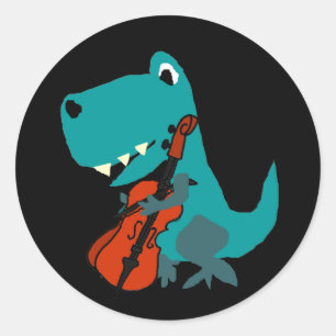 Sticker Rond Cute T-rex Dinosaur Playing Cello Music