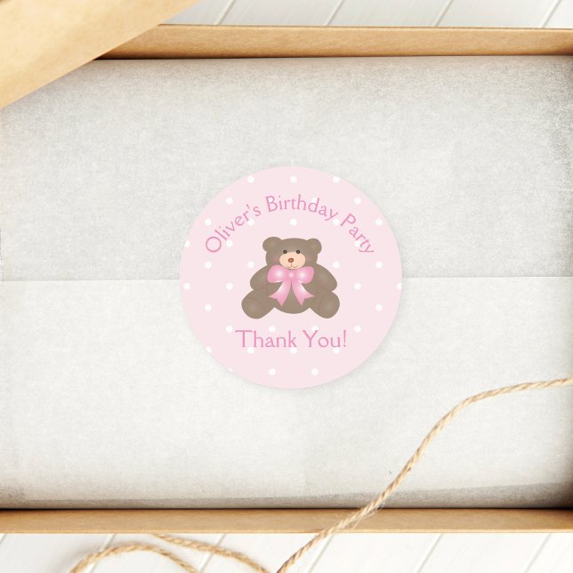 Sticker Rond Cute Teddy Bear Premier anniversaire Merci de fête (Créateur téléchargé)