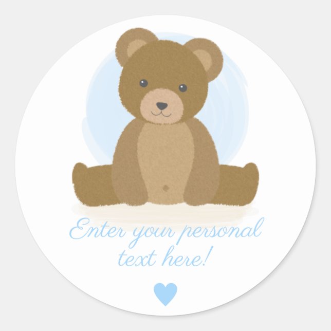 Sticker Rond Cute Teddy Ours Bleu Coeur Bébé Garçon Douche (Devant)