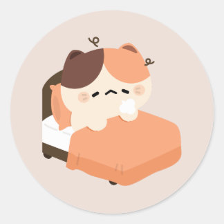 Sticker Rond Cute Tired Tortie Cat 
