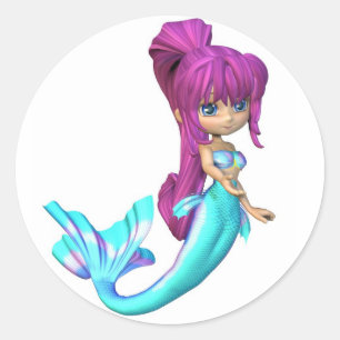 Sticker Rond Cute Toon Bleu Feu