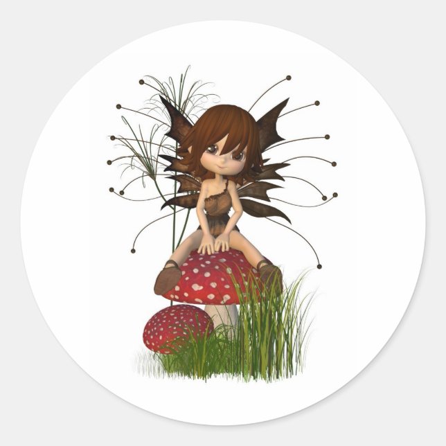 Sticker Rond Cute Toon Fée d'automne et Toadstool (Devant)