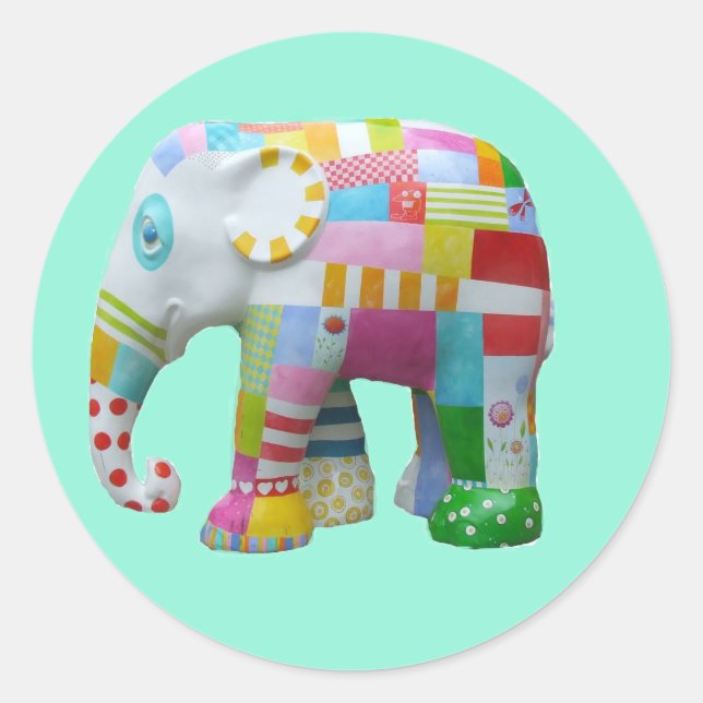 Sticker Rond Cute toy retro elephant whimsical colourful (Devant)