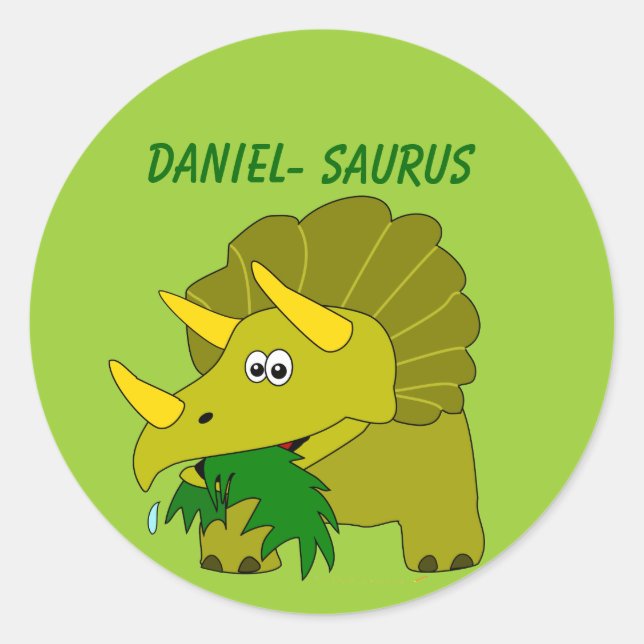 Sticker Rond Cute Triceratops Nom Personnalisé Dinosaur Cool En (Devant)