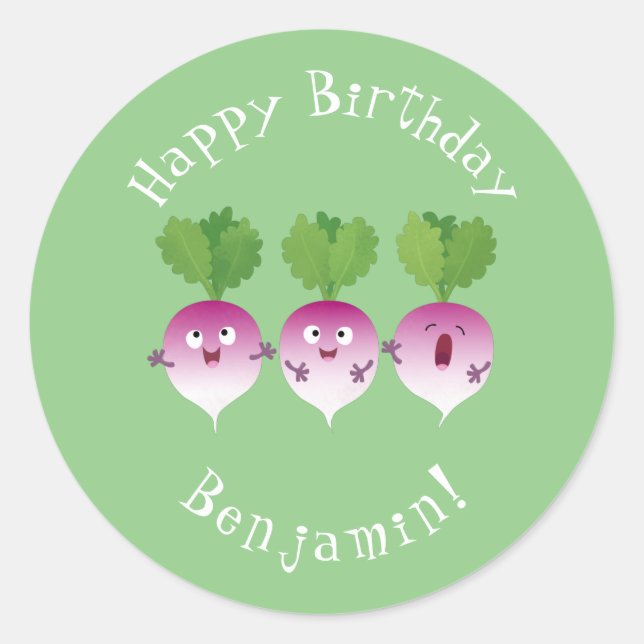 Sticker Rond Cute turnip légumes trio chanter dessin animé (Devant)