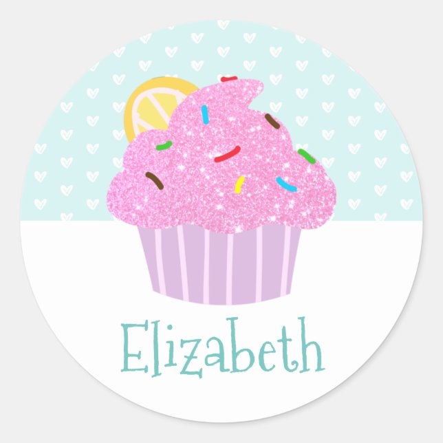 Sticker Rond Cute turquoise cupcake doux nom moderne école (Devant)