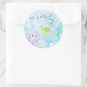 Sticker Rond Cute Under the Sea Watercolor C'est un chevalet po