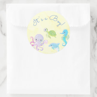 Sticker Rond Cute Under the Sea Watercolor C'est un chevalet po