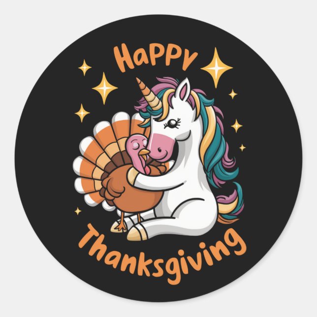 Sticker Rond Cute Unicorn Accrocs Turquie Bons thanksgivings fi (Devant)