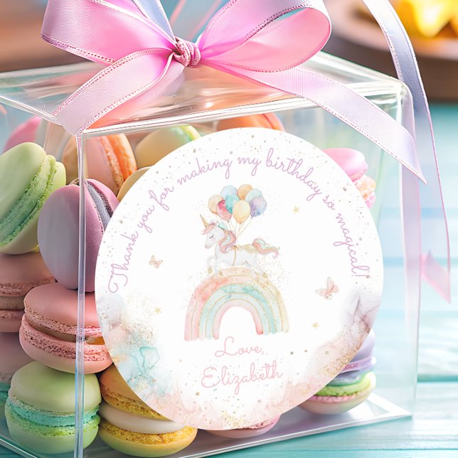 Sticker Rond Cute Unicorn Arc-en-ciel Anniversaire (Créateur téléchargé)